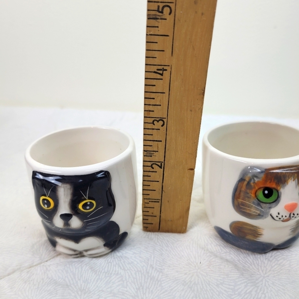 Small Miniature White Painted Cat Theme Pots Planters For Succulents 2 x 2.5 - Picture 5 of 8
